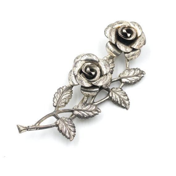 Vintage Sterling Rose Brooch 2.9 Large Flower Pin Mid