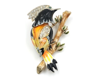 Vintage Corocraft Woodpecker Trembler Brooch 2.1"