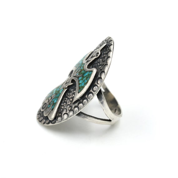 Size 7.25 // Vintage Sterling & Turquoise Chip In… - image 5
