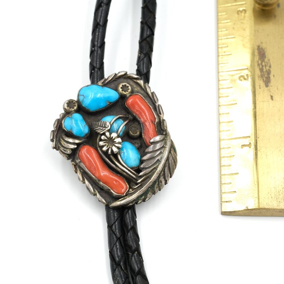 Vintage Turquoise & Coral Bolo by Kevin Lee Barnh… - image 5