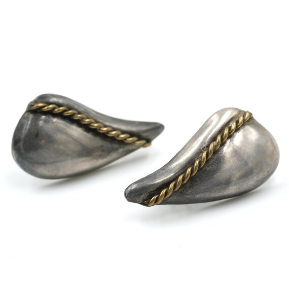 Vintage Taxco Sterling & Brass Statement Earrings… - image 5