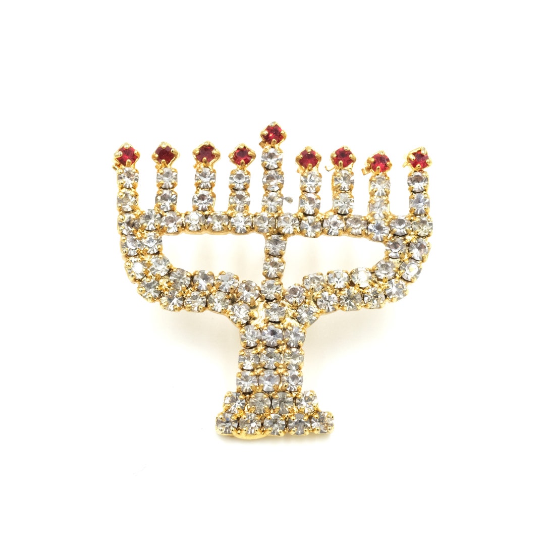 Vintage Rhinestone Menorah Pin // Estate Vintage // Vintage Push Pin ...
