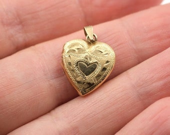 Vintage Tiny 14K Gold Heart Locket .6" // Gold Locket Charm // Engraved Heart Locket // Vintage Sweetheart Jewelry