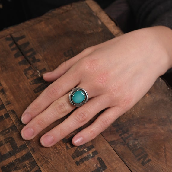 Turquoise Cut Bezel Ring // Size 6 // Green Turqu… - image 2