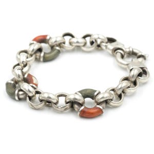 As Is Vintage Italian Sterling Silver Rolo Chain Bracelet 8&quot; // Enamel Link Bracelet // Chunky Silver Statement Jewelry