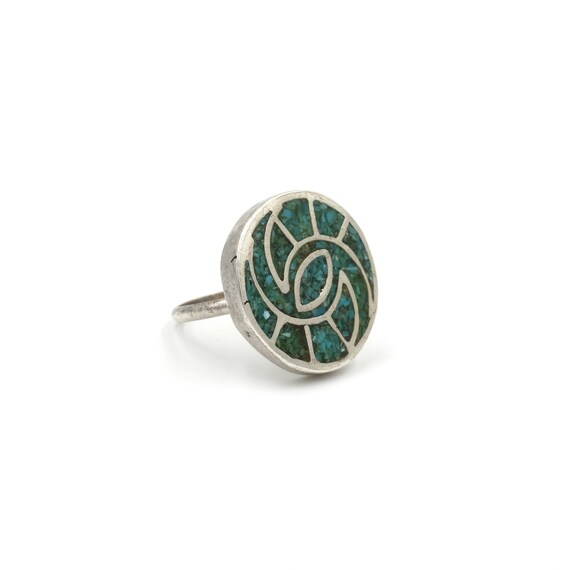 Vintage Turquoise Chip Inlay Ring // Size: 3.25  … - image 5