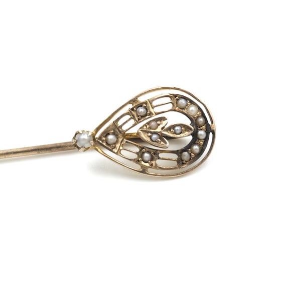 Antique 14k Gold Seed Pearl Stick Pin // 14k Gold 