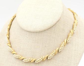 Vintage Trifari Faux Pearl Choker Necklace 14.25"-15.75", 1970s Costume Jewelry