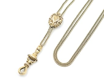 Antique Victorian Guard Chain with Heart Slide & Handheld Screw Bolt Swivel Dogclip (~55")