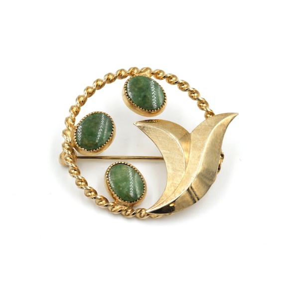 Vintage 12K Gold Filled Jade Brooch // Vintage Ja… - image 1