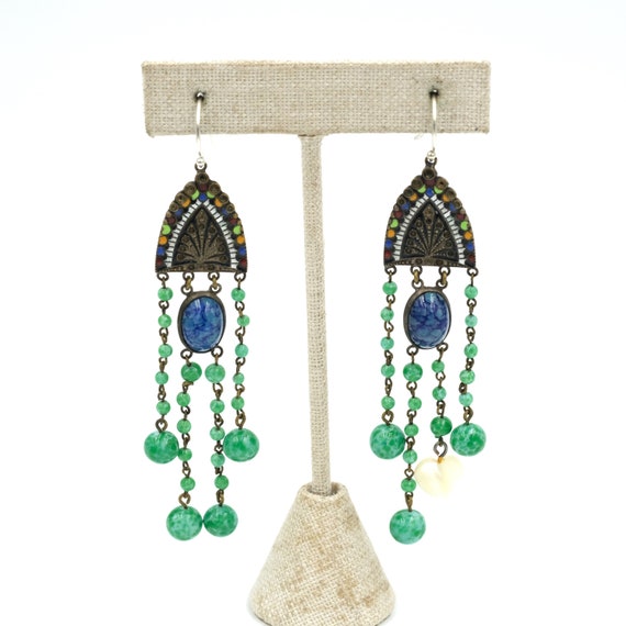 Enamel & Glass Dangle Statement Earrings // Vinta… - image 3