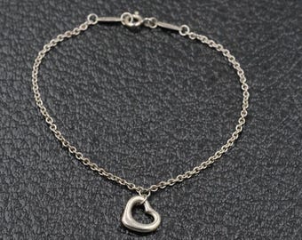 Vintage Tiffany & Co, Elsa Peretti, Sterling Silver Open Heart Charm Bracelet ~7.25"