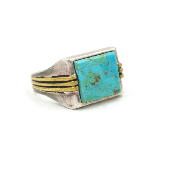Size 11.25 // Vintage Sterling, Brass & Turquoise… - image 4