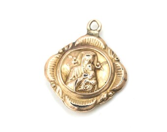 Vintage Gold Toned Religious Jesus, Mary & Joseph Pendant .9"