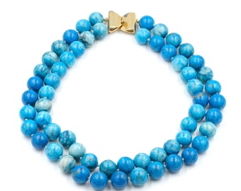 Collier de perles bleu Ciner vintage 16"//Bijoux fantaisie vintage//Déguisement bleu tendance Collectibe