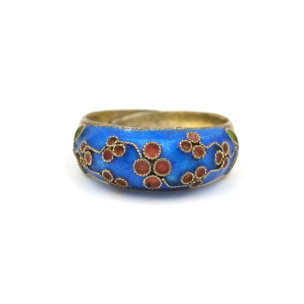 Vintage Gilt Silver & Enamel Berry Ring - Size 5 (adjusts) // Vintage Plant Jewelry // Vintage Chinese Export Jewelry