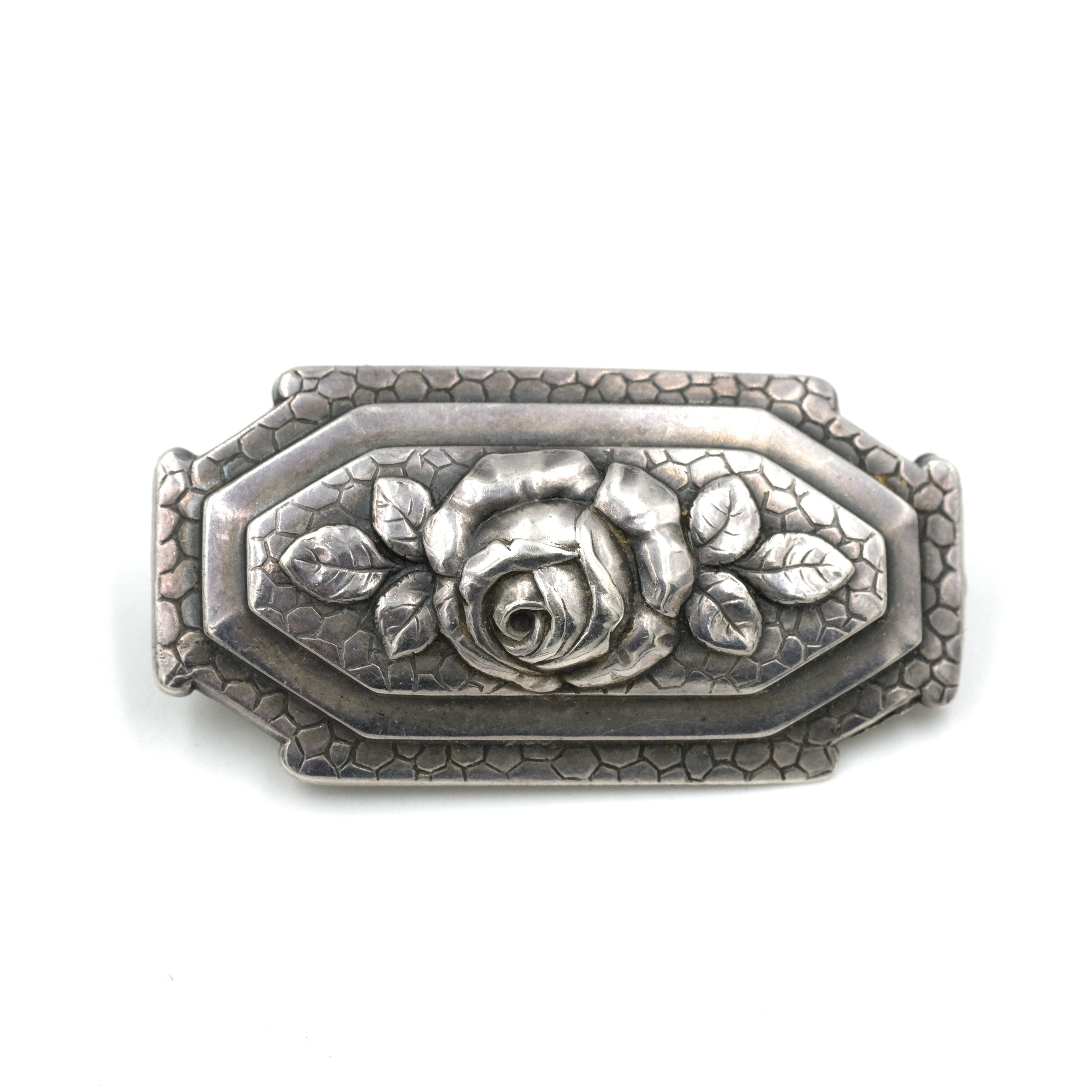 Broche Ancienne En Argent Massif 800 - Forme Rose - Style Parisien Ou Allemand - Occasion