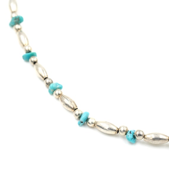 Vintage Turquoise & Silver Toned Bead Necklace 19… - image 4