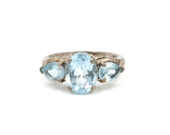 90s Blue Topaz & Sterling Silver Ring Size 7 // Vintage Gemstone Jewelry