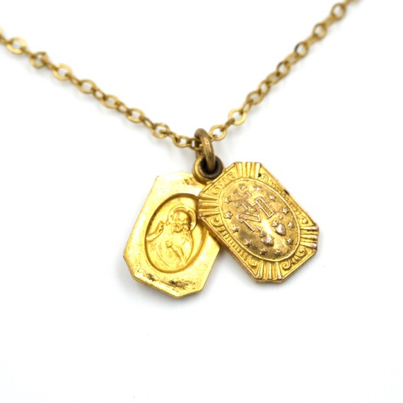 Vintage Religious Themed Enamel "Baby" Necklace // Un… Gem