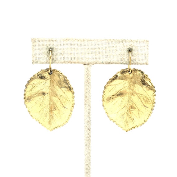 Vintage Gold Tone Monet Leaf Earrings // Gold Ton… - image 3