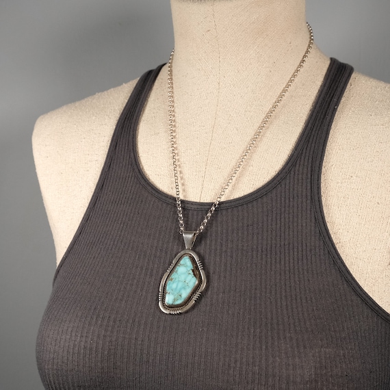 Vintage Sterling & Turquoise Pendant Necklace (20.5