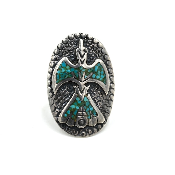 Size 7.25 // Vintage Sterling & Turquoise Chip In… - image 1