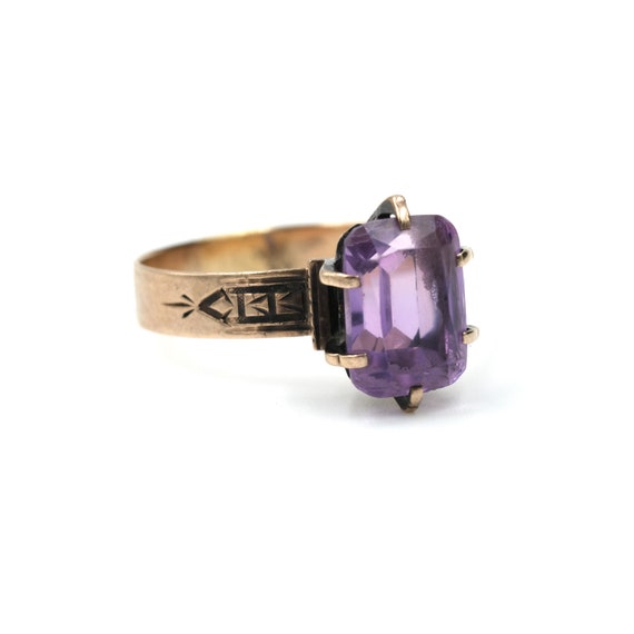 Victorian 10Kt Gold Amethyst Ring // Size 9 // An… - image 2