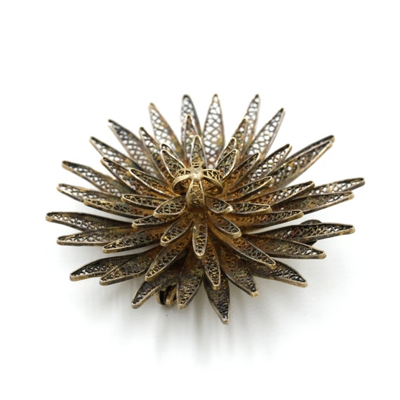 Vintage Portuguese Sterling Filigree Flower Pin /… - image 3