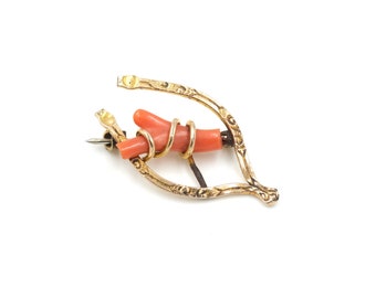 Vintage Gold Filled Coral Wishbone Brooch // Antique Coral Brooch // Antique Jewelry // Antique Lapel Pin // Coral Cluster Brooch