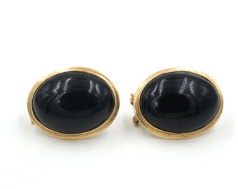 Pendientes vintage Omega de oro de 14 kt y ónix de 0,89"