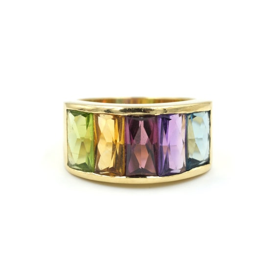 Vintage 18k Gold Rainbow Gemstone Ring // Vintage… - image 1