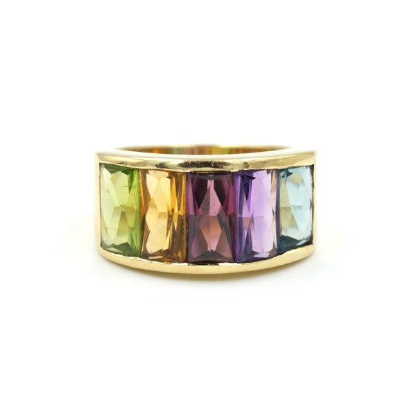 Vintage 18k Gold Rainbow Gemstone Ring // Vintage Rainbow Statement Ring // H Stern Style Ring // Heavy 18k Gold Ring