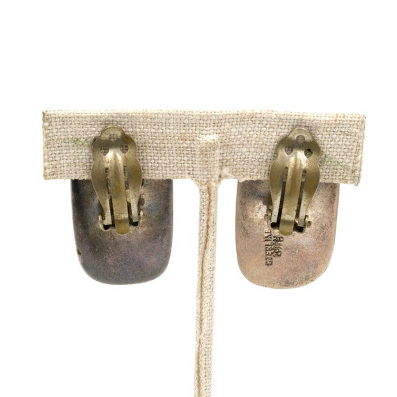 Unique Stone & Sterling Clip Earrings // Vintage … - image 4