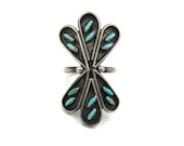 Size 6.75 Vintage Sterling Turquoise Needlepoint Ring Vintage Zuni Style Statement Ring Vintage Turquoise Ring