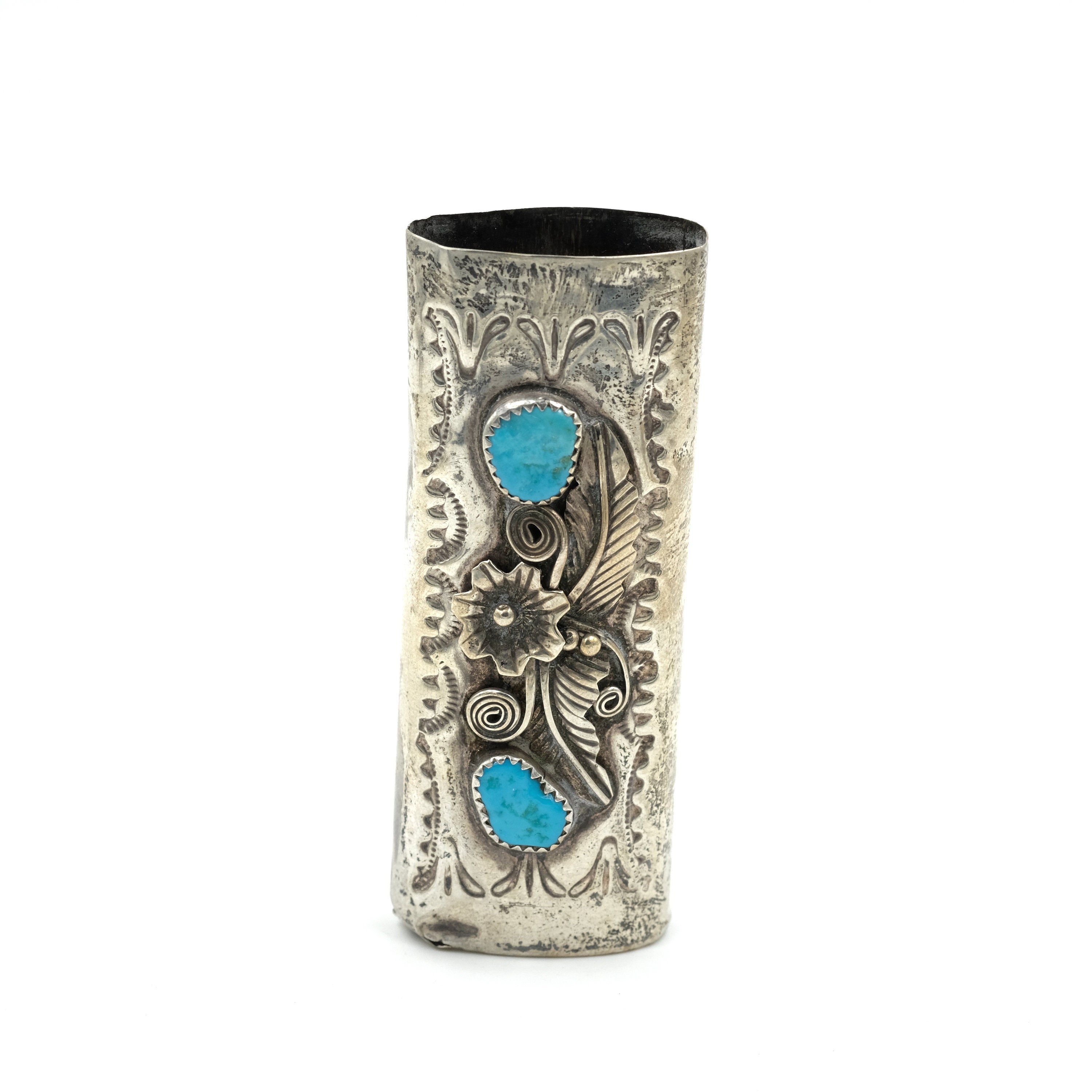 Sterling Silver Coral and Turquoise Lighter Cover 