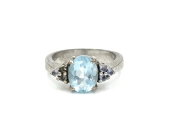 AS IS Blue Topaz & Sterling Silver Ring Size 6.75 // Vintage Gemstone Jewelry