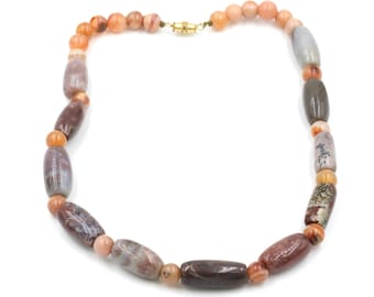 Vintage Agate & Jasper Beaded Gemstone Necklace - 16.5" Long