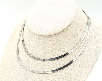 Vintage 90s Sterling Silver Herringbone Chain (30" 4mm) - Silky Italian Layering Chain