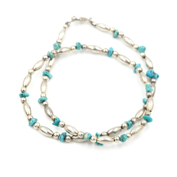 Vintage Turquoise & Silver Toned Bead Necklace 19… - image 7