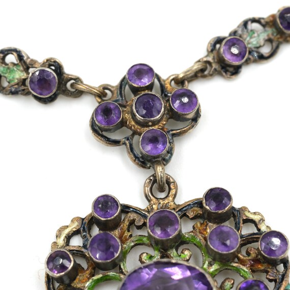 Antique Sterling Enamel Amethyst and Pearl Necklace /… Gem