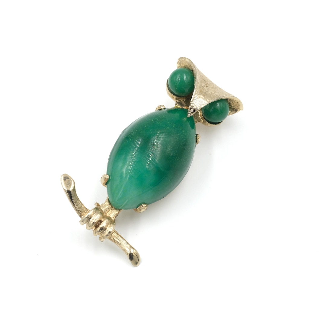 Broche Vintage Hibou Tissé Fil Or Et Strass Turquoise - Années 60-70 - États-Unis