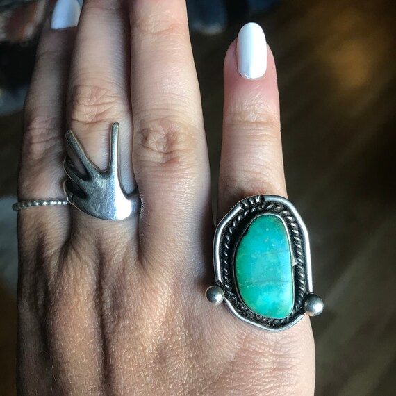 Size 5 // Vintage Green Turquoise Sterling Ring //