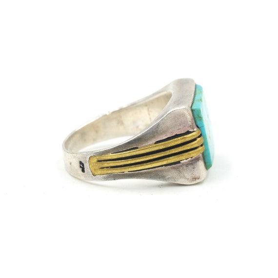 Size 11.25 // Vintage Sterling, Brass & Turquoise… - image 5