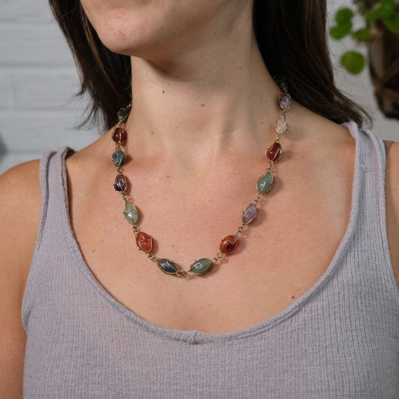 Collier Vintage En Pierres Dures - Bijou Français Ancien - Très Bon état