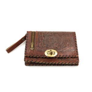 Vintage Embossed Leather Billfold // Leather Wallet // Cactus Wallet // Mexico Leather