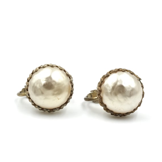 Mid Century Miriam Haskell "Pearl" Earrings // Cl… - image 1