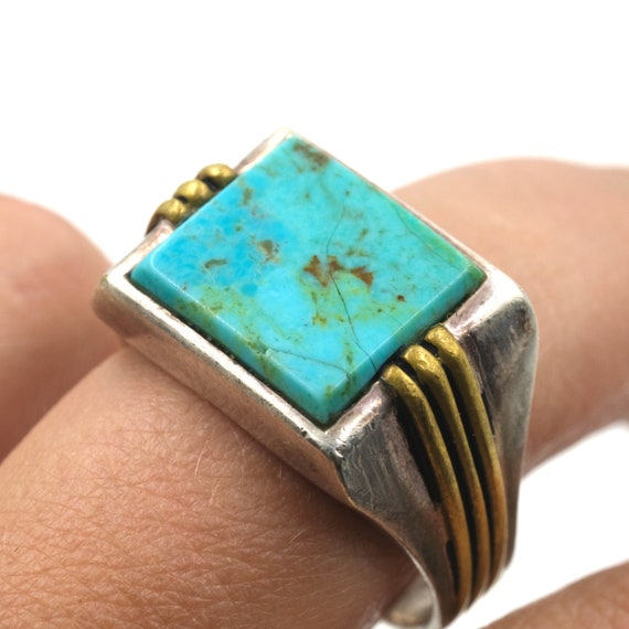 Size 11.25 // Vintage Sterling, Brass & Turquoise… - image 2