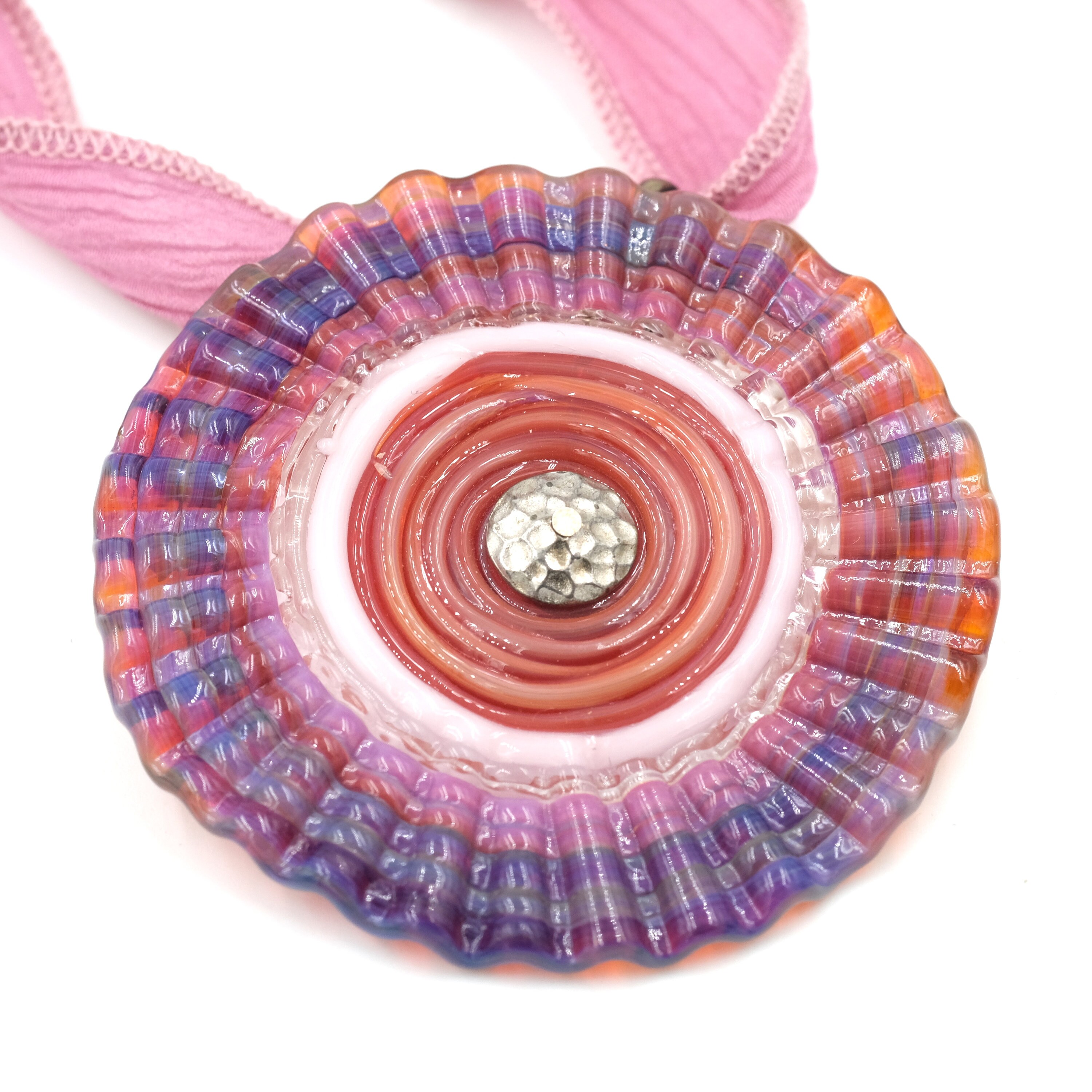 Pendentif Verre Soufflé Multicolore Rare – Bijou Vintage De Créateur, Occasion Parfait état