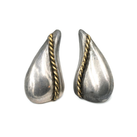 Vintage Taxco Sterling & Brass Statement Earrings… - image 1